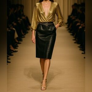 Complice Vintage 70s 80s Leather Skirt Gianni Versace Designer Italy Size 6